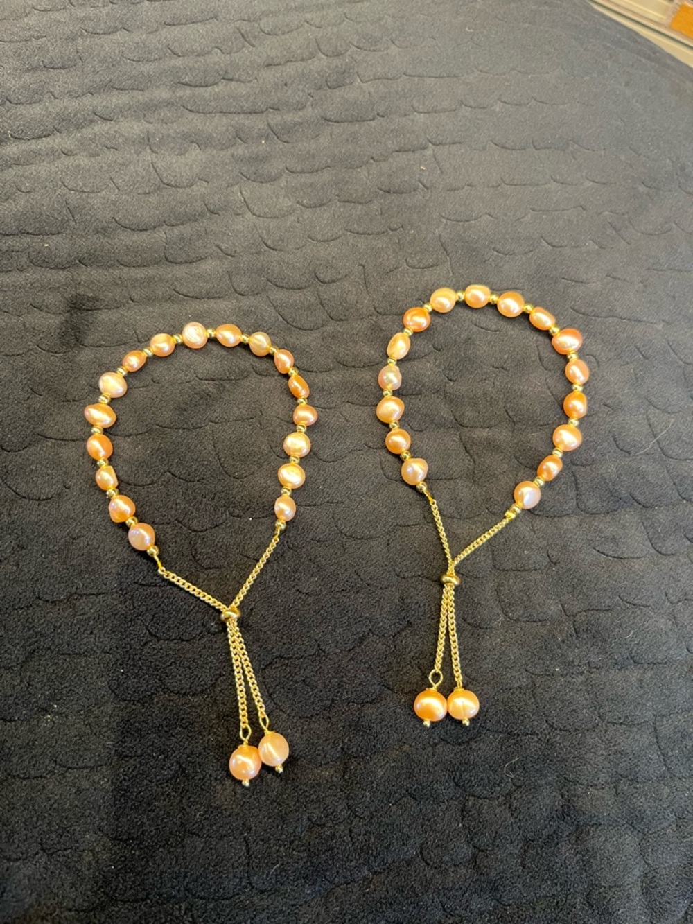 Gold Chain Bracelet with light Pink Bead Tassels